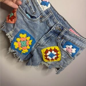 Blank nyc Colorful Crochet Patch Denim Shorts 10